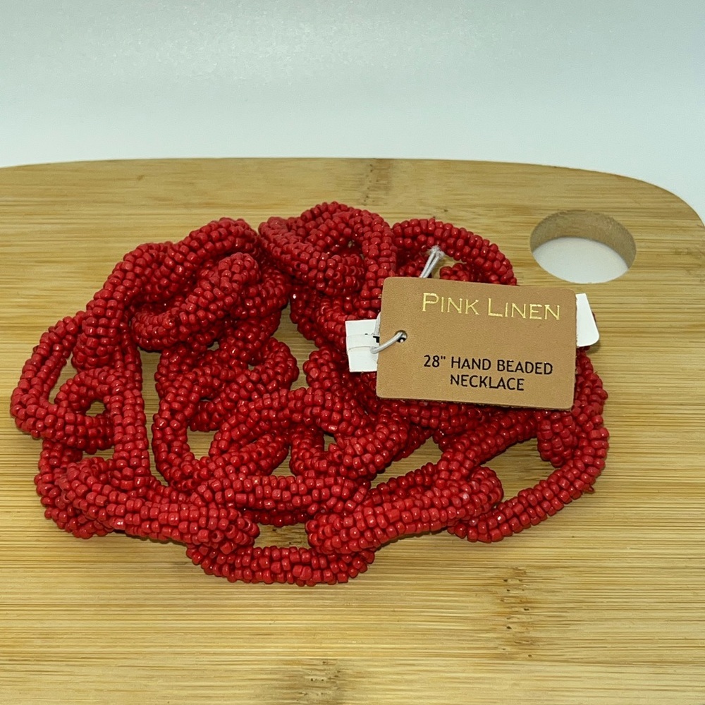 Pink Linen Red Beaded Rope Hand-beaded Necklace - Picture 7 of 10